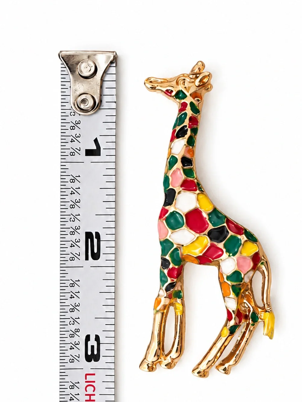 Colorful Enamel Giraffe Brooch – Gold Tone Statement Pin – Whimsical